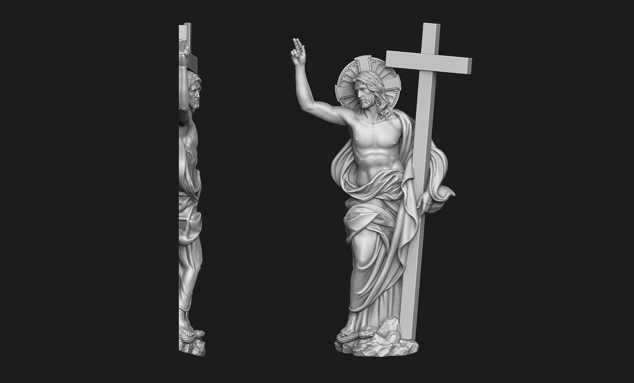 christus auferstanden bas relief jesus schmuck cnc anhänger medaillon kreuz kruzifix religiös christian katholisch kreuzigung porträt linderung druckbar silber auferstehung kunst skulpturen 3D print model - Mito3D