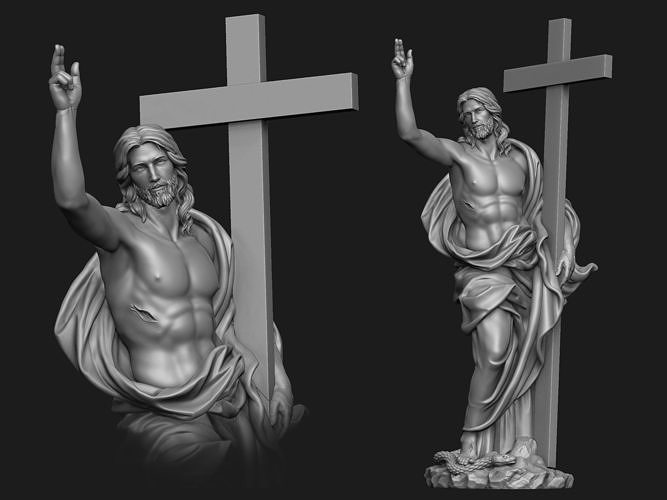 Christus auferstanden Statue Jesus Kreuz Kruzifix Schmuck Auferstehung Grab Religion religiös Anhänger katholisch Christian heilig Bibel cnc druckbar Kunst Skulpturen 3D print model - Mito3D