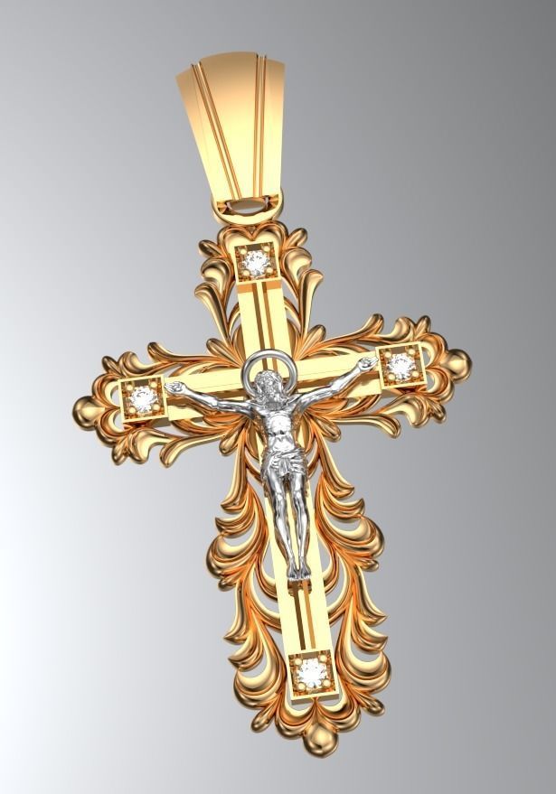 christian cross pendant gold religion jewelry stl 3dm gem pendants 3D print model - Mito3D
