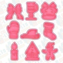 christmas elements cookie cutters set 9 stamp cookies cook cutter kitchen dining house mitten gingerbread man sleigh 3d print model - Mito3D