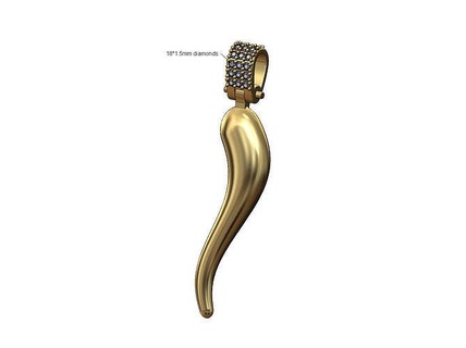 chunky italian cornetto pendant diamond bail horn jewelry printable gold silver jewellery fashion charm necklace vintag bling 3d model pendants 3d print model - Mito3D