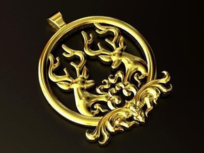 circle deer pendant jewelry gold silver animal horn gothic pendants 3d print model - Mito3D