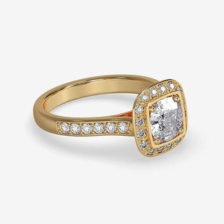 cj-0064 gold engagement ring cushion cut diamond render images videos jewelry wedding printable rings 3d print model - Mito3D