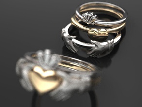 claddagh 2 colores 3 plegable anillo boda amor afirmación oferta corazón mano corona compromiso joyería joya anillos 3d print model - Mito3D