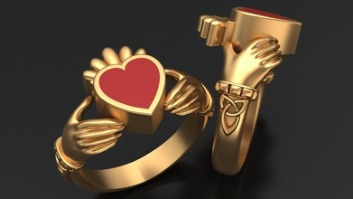 claddagh celta corazón amor esmalte oro anillo joyería joya moda imprimible compromiso boda dedo humano mujer arete colgante pendiente niña marca anillos 3d print model - Mito3D