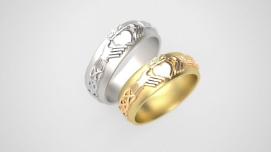 claddagh classique bandes mariage l'amour affirmation offre cœur main couronne engagement bijoux anneaux bague bande 3d print model - Mito3D
