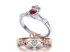 claddagh engagement ring 083 3dmodel unique design irish wedding diamond cad jewelry rings 3d print model - Mito3D