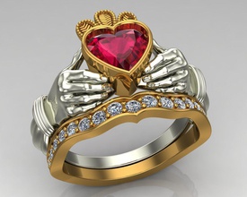 claddagh ring printable gold silver engagem engagement jewellery diamond jewelry stone sapphire heart love ruby emerald fashion arms hand rings 3d print model - Mito3D