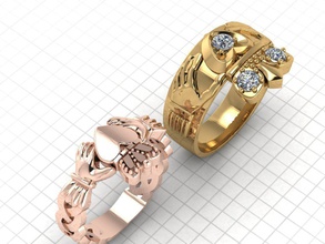 claddagh anel tradicional irlandês apresentado amizade noivado diamante jóia gema joalheria argolas 3d print model - Mito3D