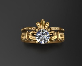 Claddagh anillo imprimible oro enganchar compromiso joyería diamante joya amor brazos mano anillos diseño dorado impresión enamorado Boda 3d print model - Mito3D