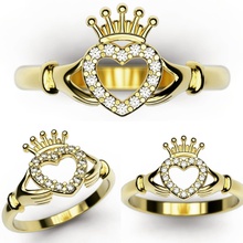 claddagh ring herz hände irisch schmuck irland gold silber juwel steine platin keltisch diamanten 3d drucken 3dmodel wachs solide nashorn ringe 3d print model - Mito3D