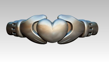 Claddagh Ring detailliert Gold Schmuck druckbar drucken Romantik Liebe Silber Design Symbol Ringe cnc modern Zubehörteil Mode Sterling 3d print model - Mito3D