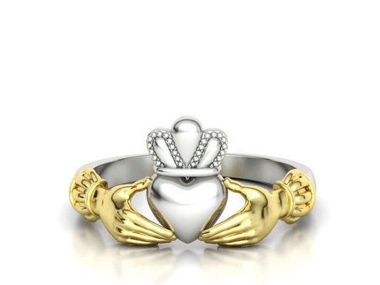 claddagh ring twotone 8us friendship jewelry royal irish heart band hand wedding cad wax crown jewish ireland usa canada europe uk loyalty united states rings 3d print model - Mito3D