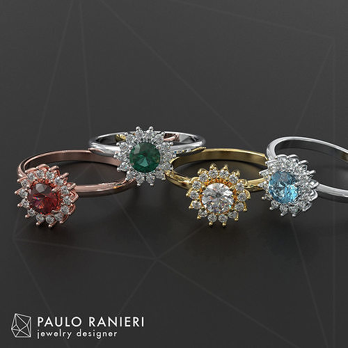klassisch 5mm Edelstein Ring Ringe Gold Schmuck paulorani modisch Mode Silber Juwel runden Diamant 3D print model - Mito3D