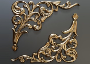classique baroque onlay coin élément 023 maison 3d architectural cad cartouche corniche décor moulage ornement le panneau d'impression roccoco victorien de la décoration cnc 3d print model - Mito3D