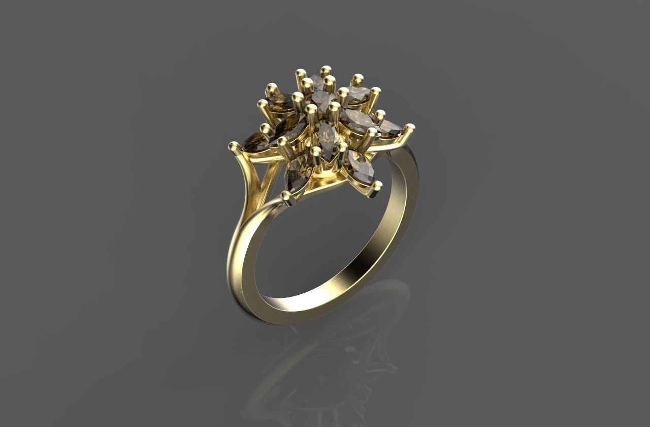 classico fiore cluster anello gioielli oro di fidanzamento matrimonio le signore gioiello anelli 3D print model - Mito3D