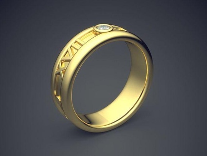 classic golden engagement ring diamonds roman date gold jewel jewellery jewelry rings wedding diamond brilliant cad fashion beauty finger gem platinum printable 3d print model - Mito3D