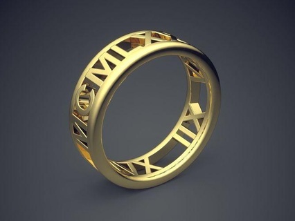 classic golden engagement ring roman date carving gold jewel jewellery jewelry rings wedding diamond brilliant cad fashion beauty finger gem platinum unique 3d print model - Mito3D