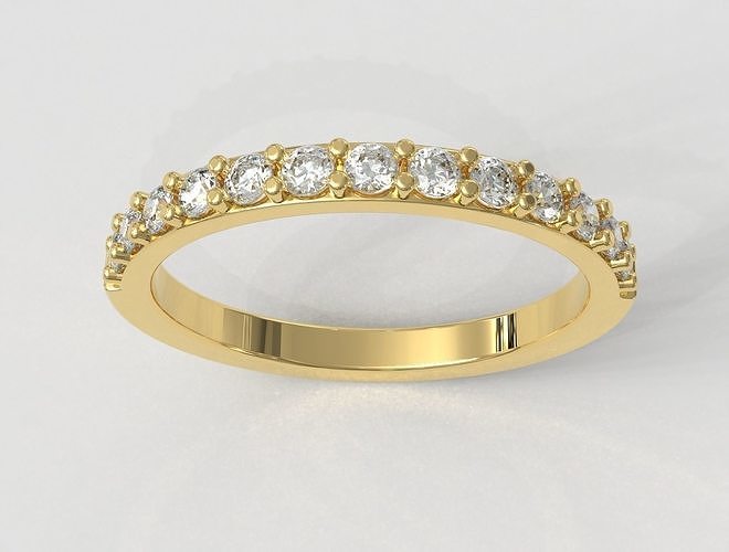 classic half diamond wedding band ring rings gold gem jewelry engagement jewellery pauloranieri silver jewel 3D print model - Mito3D