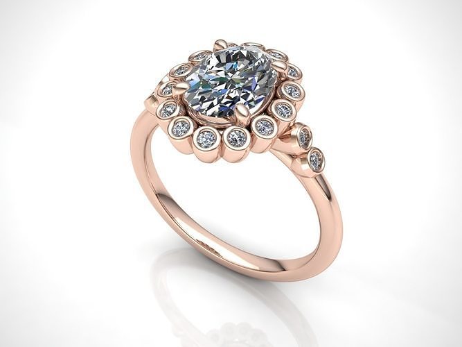 clásico oval diamante aureola anillo joyería joya imprimible anillos compromiso Moda tendencia 3D print model - Mito3D