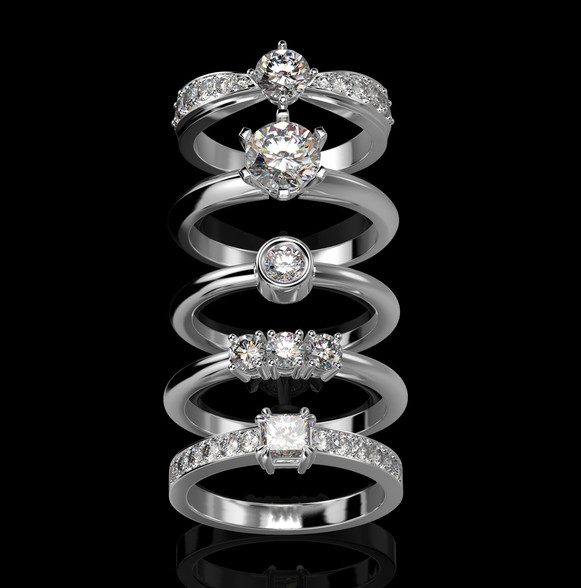 anello classico pack gioielli stampabile la sterlina di fidanzamento gioiello matrimonio stampa collezione solitaire anelli gemma diamante pacchetto stl gemme presente moda 3D print model - Mito3D