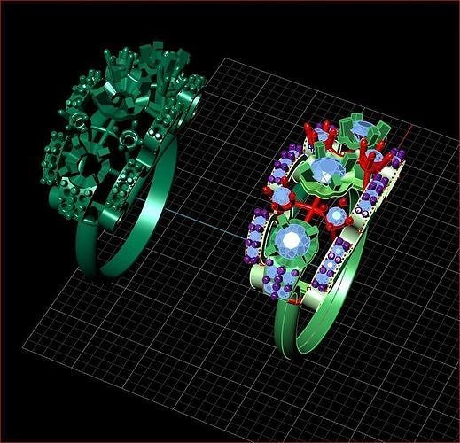classic ring xix century jewelry preset art stones rings 3D print model - Mito3D