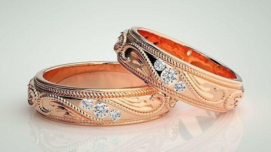 clássico vintage tri diamond casal banda anel 3dm stl render Casamento noivado jóias jóia diamante ouro joalheria argolas noiva noivo 3d print model - Mito3D