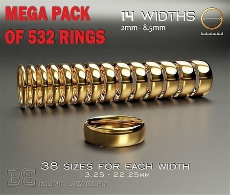 klassisch hochzeit ring mega paket of 532 ringe gesamt band minimalistisch solide zierlich liebe schraube bolzen marke einzigartig einstellen gold 3dmodel druckbar schmuck pack 3d print model - Mito3D