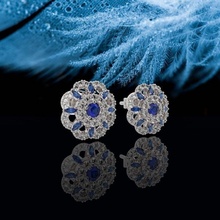 clásico azul floral arete joyería joya 3d br 376 pendientes 3dm moda brillante diamante belleza oro zafiro plata diamante rubí imprimible diseño 3d print model - Mito3D