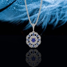 classical blue floral pendant - jewelry 3d pg-377 jewel jewellery diamond silver gold brilliant gem fashion ring beauty sapphire necklace brillant design pendants 3d print model - Mito3D