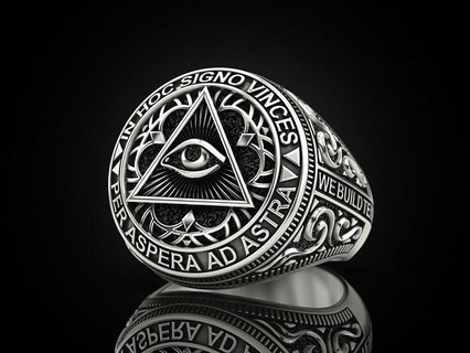 classical masonic ring radiant delta seeing eye symbol masons triangle pyramid jewelry print 3dprinted jewellery rings design gold silver blackening texture 3d print model - Mito3D