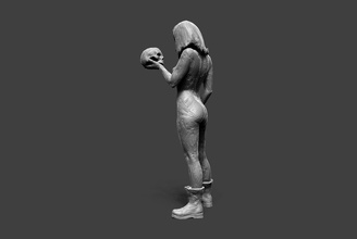 clay girl 10 art sketch anatomy body skull hair boots pose standing miniature people female woman skeleton sculptures 3d print model - Mito3D