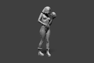 clay girl 13 body anatomy sketch legs arms skull skeleton pose standing female woman miniature art sculptures 3d print model - Mito3D
