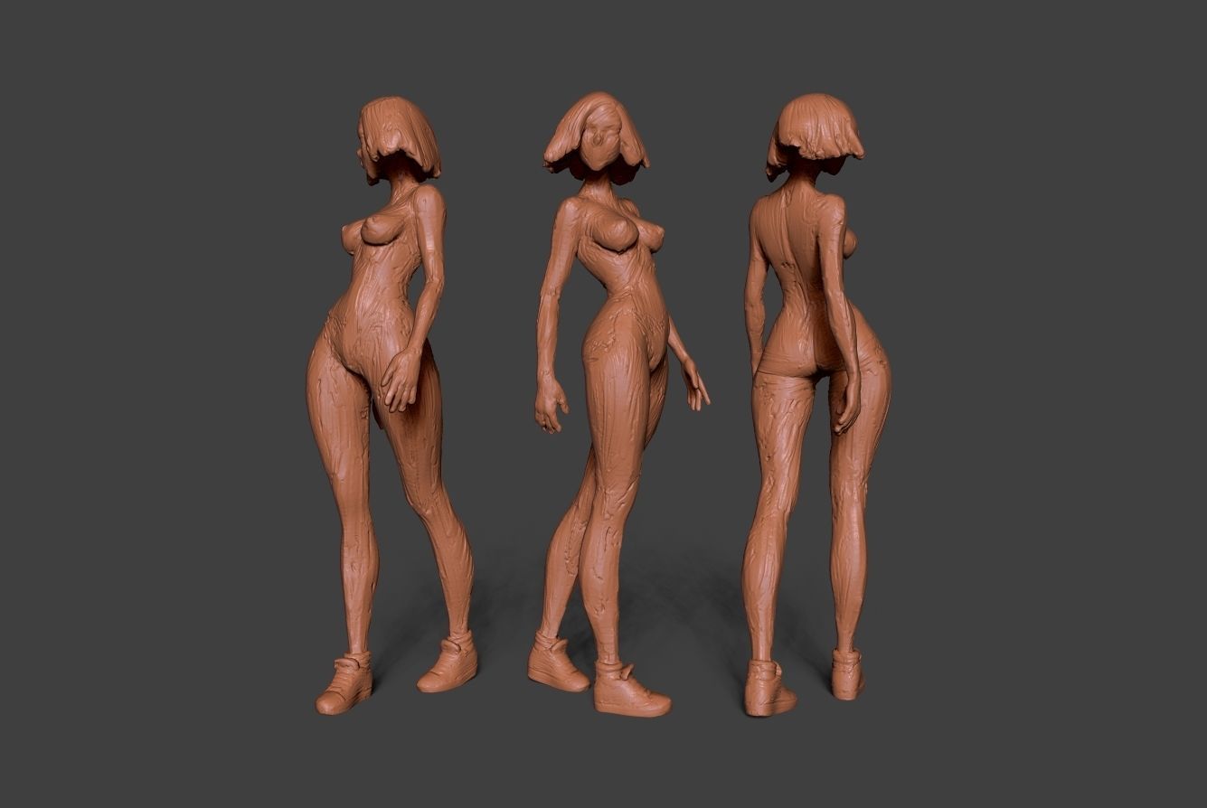 argile fille 8 anatomie corps esquisser sculpter femme femelle pose mignonne torse jambes cheveux doux cool chaussures bras art sculptures 3D print model - Mito3D