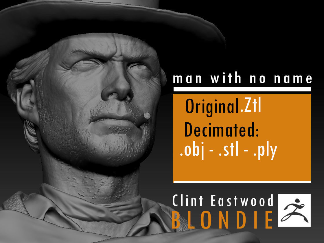 clint eastwood jovem versão ocidental sergio leone espaguete homem loirinha artilheiro 3dprint colecionáveis sujo atormentar filmes filme vovó torino arte esculturas 3D print model - Mito3D