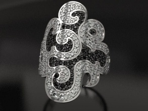 les nuages de l'anneau bijoux des curlicues fractales noir blanc ludique anneaux 3d print model - Mito3D