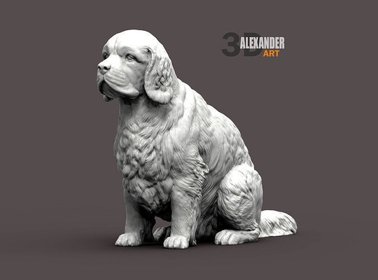 clumber spaniel seduta cane natura mammifero animale domestico scultura statuetta souvenir 3d stampa modello scolpire arte sculture statua 3d print model - Mito3D