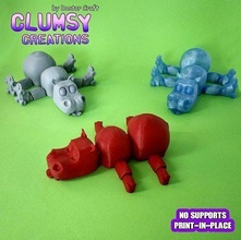 clumsy hippo trinket flexi keychain flexible poseable linkage links link articulated toy skates backpack lazy games toys 3d print model - Mito3D