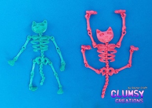 clumsy print-in-place skeleton cat flexi halloween flexible scary cute articulated lazy toy skull print in place games toys 3d print model - Mito3D