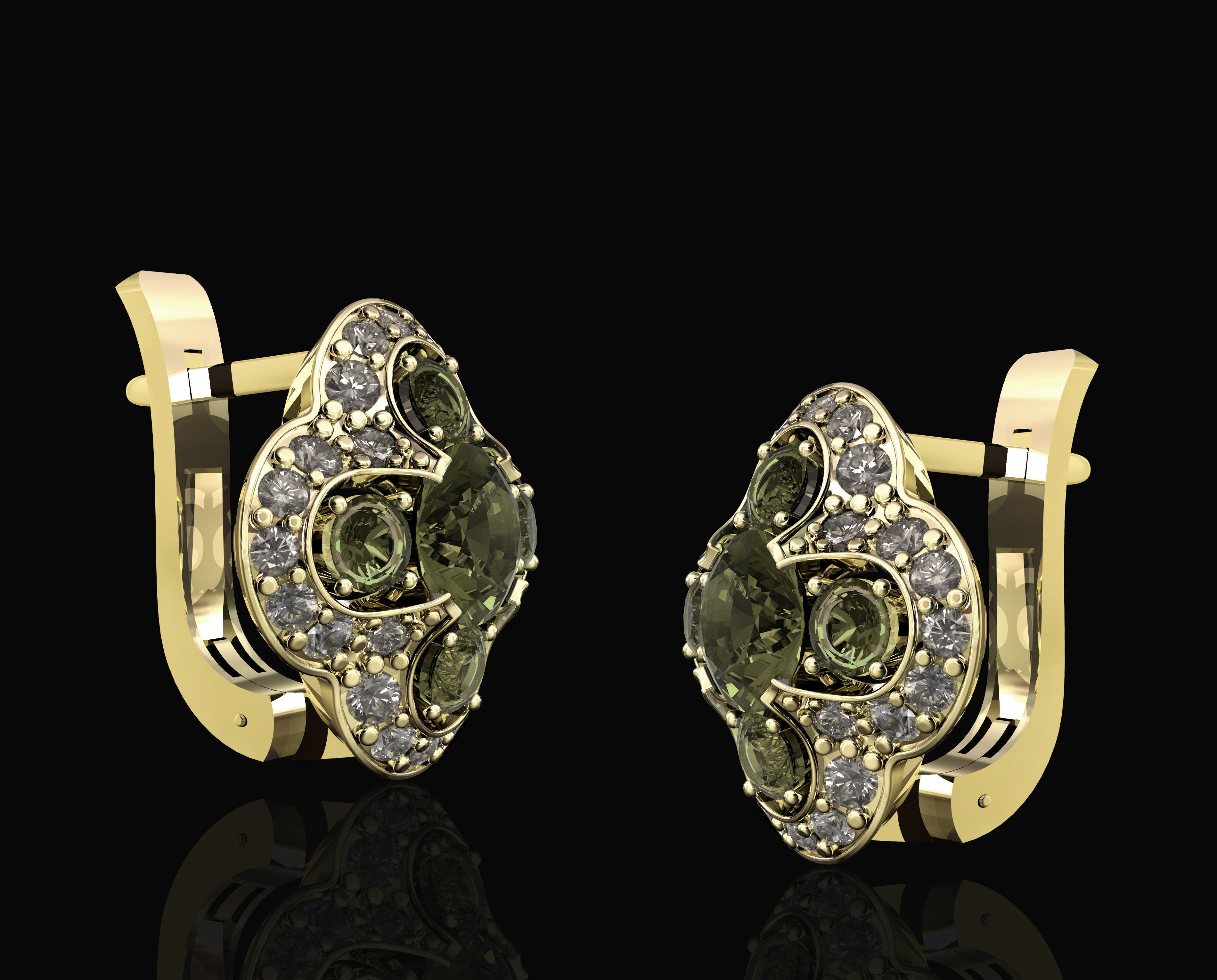 cluster-Ohrringe Edelsteine Schmuck 3d bedruckbar ist stl Ohrringe Ohrring gem Edelstein gold Silber Platin Frauen Mode diamond 3D print model - Mito3D