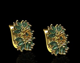 cluster earrings jewelry 3d jewelty earring gold jem stones jems jemstones jewellry fashion wamen printable stl 3d print model - Mito3D