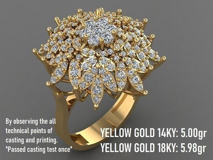 cluster flower ring 18 - jewelry flowerring gold rings diamond jewel jewellery wedding design printable plant silver designer fashion rin engagement matrix3d 3d print model - Mito3D