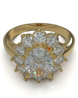 racimo anillo oval joya clusterring joyería oro diamante imprimible plata Moda compromiso brillante Boda libra esterlina platino anillos rubí 3d print model - Mito3D