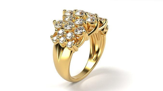grappolo squillare dimensioni gioielleria oro diamante anelli Fidanzamento stampabile nozze gemma brillante moda sterlina grande semi prezioso pietre 3d print model - Mito3D