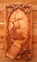 cnc bas relief ship design house milling penal wood carving decor walldecor board 3d print model - Mito3D