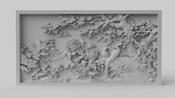 cnc sculpted traditional asian relief vol 7 ornament carving chinese japan panel machining birds art sculptures 3d print model - Mito3D