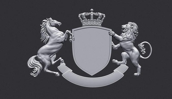 coat arms heraldic lion horse shield ornament decoration imperial heraldry cnc artcam aspire vcarve emblem crest decor carving medieval intagli3d crown art signs logos 3d print model - Mito3D