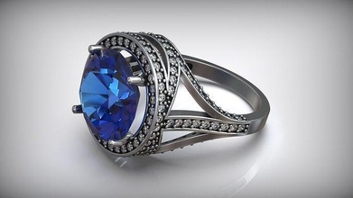 cóctel piedra preciosa zafiro anillo diamante lujo joyería alto joya blanco oro compromiso boda imprimible moda stl anillos 3d print model - Mito3D