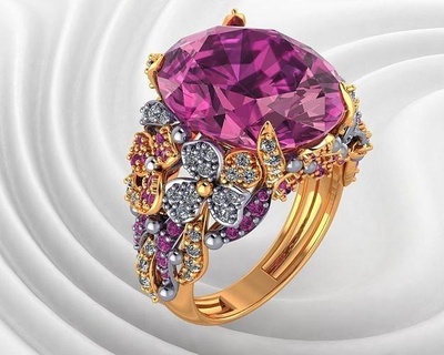 cocktail rosa diamante fiore squillare gioielleria oro anelli stampabile Fidanzamento argento gioiello solitario nozze 3d print model - Mito3D