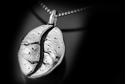 coffee bean pendant gold silver jewelry printable 3dmodel necklace unique gem platinum brilliant design pendants 3d print model - Mito3D